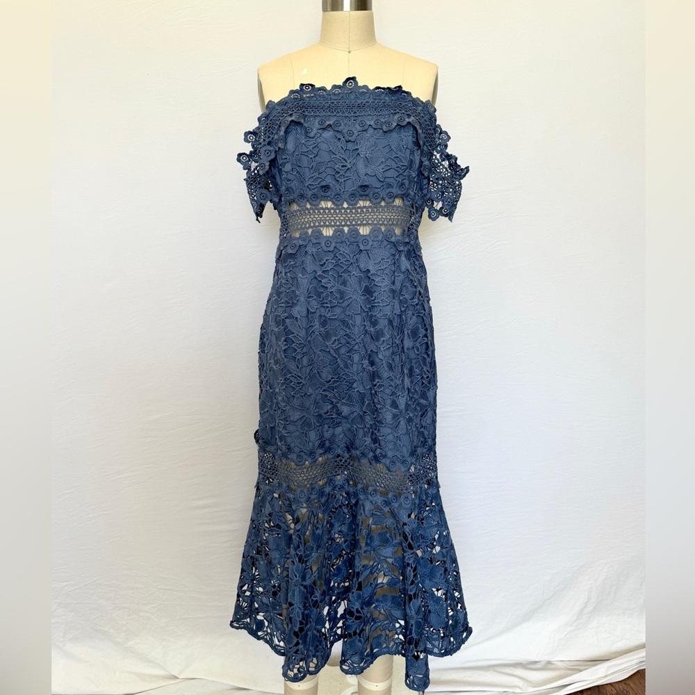 COPY - Off-the-shoulder lace bodycon midi mermaid dress - size 8